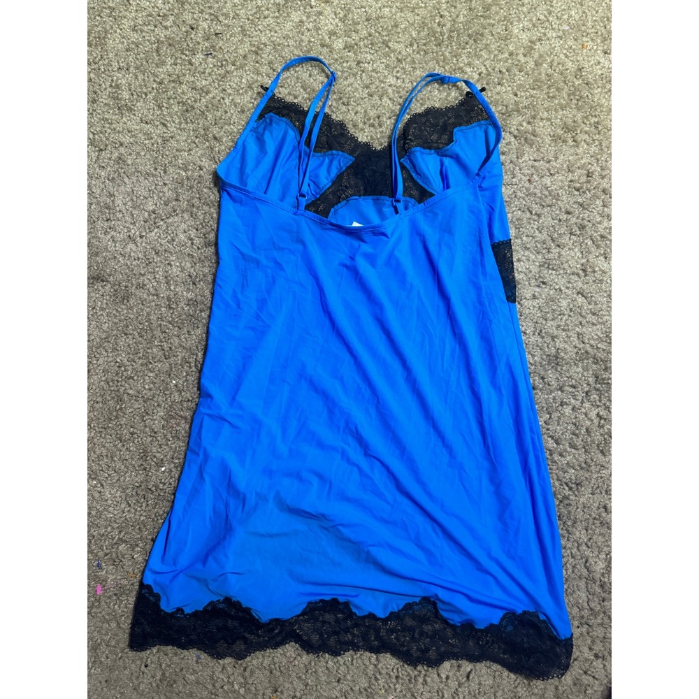 Victorias Secret Blue Black Lace Slip Dress Nightgown June 2011 Vintage Small - Picture 4 of 4